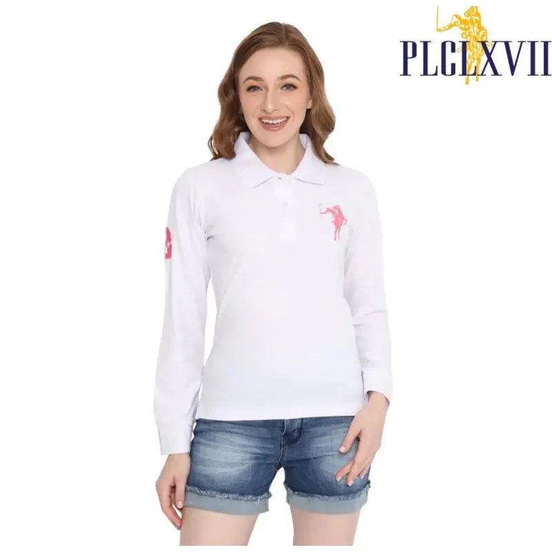Kaos kerah polo wanita lengan panjang