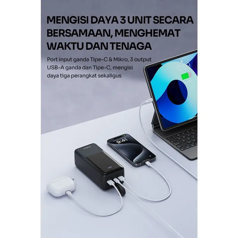 ROBOT RT40 Powerbank 40.000mAh High Capacity Fast Charging 22.5W Fast Charging Powerbank QC3.0 USB-C USB-A Output Garansi Resmi Robot Indonesia 6