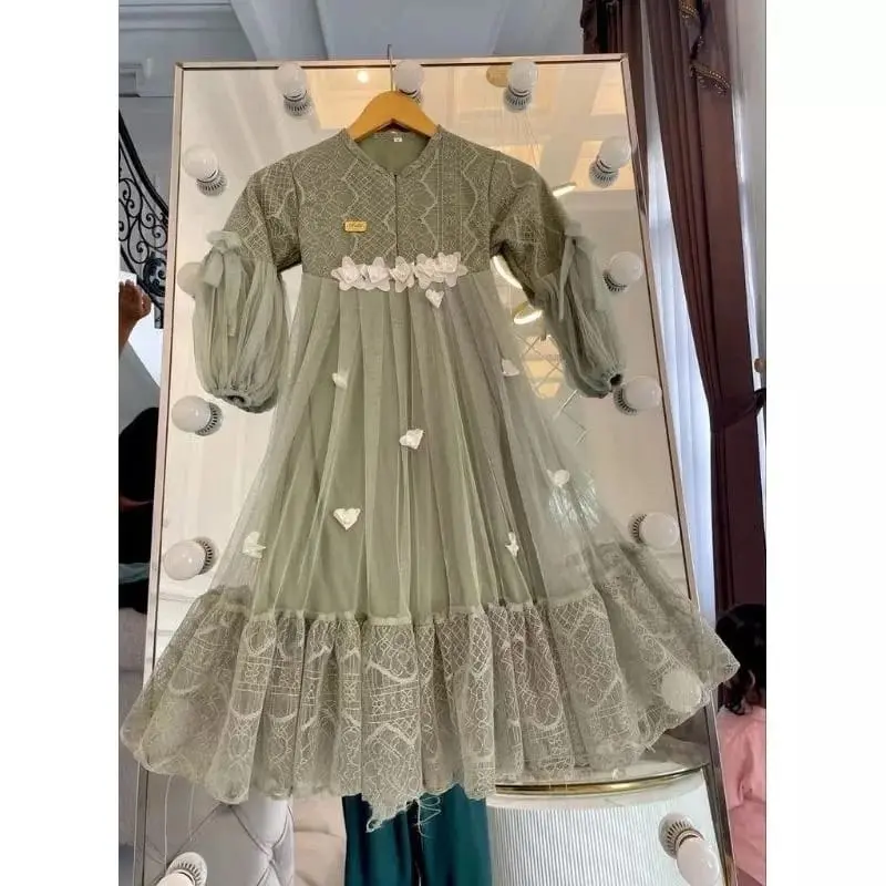 Gamis anak bunga mewah brokat tile dress pesta anak terlaris 2