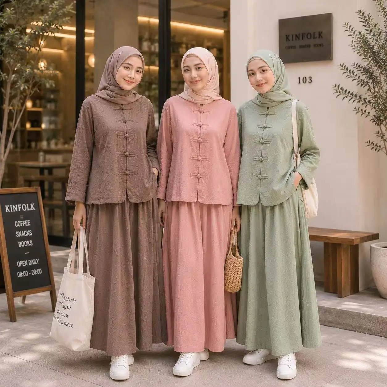 YAN@YAN Serene Modern Cheongsam Set – Minimalist Elegant Loose Fit Long Skirt Outfit -J0149