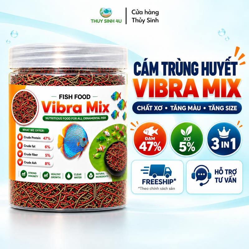 Cám Trùng Huyết VIBRA MIX Cá Cảnh - Tạo Hình Sâu Đỏ, Siêu Kích Màu & Tăng Trưởng