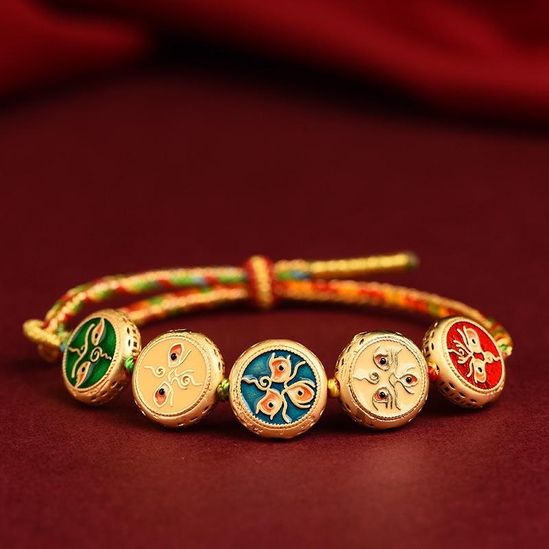 Colorful Braided Rope Tibetan Woven Five Gods of Wealth Carrying Strap Handmade Woven Cotton Thread Bracelet Men's and Women's Ornament 2