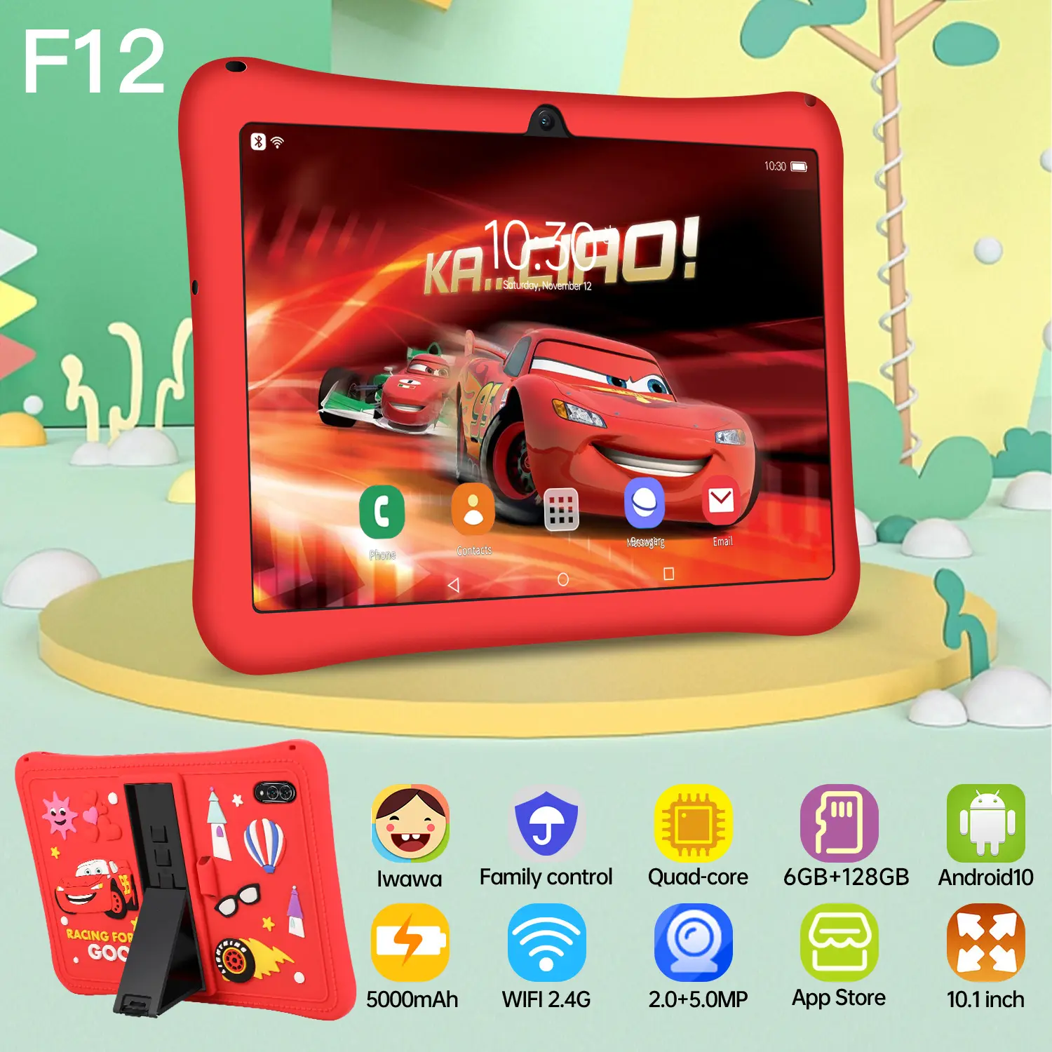 Hancdon F12 KIDS STUDY TAB  / tablet edukasi / tab anak / tab belajar / tablet 10 inch / tablet game edukasi, RAM 4/64GB 6/128GB Biru Pink Pendidikan Set Hadiah Bluetooth tablet  belajar Wifi Chipset Layar，tablet android table  tanak Kamera Kartu