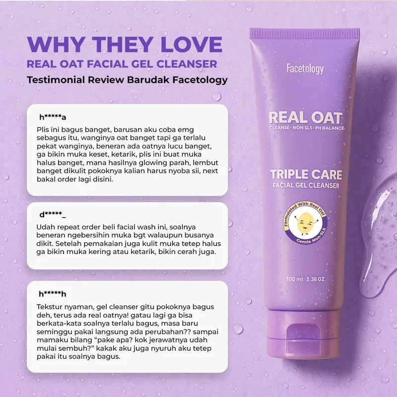 (FLASH SALE) Facetology Triple Care Facial Gel Cleanser Sabun Cuci Muka Gentle Low PH Oat Senstive skin All skin Types Membersihkan Kotoran Wajah 5