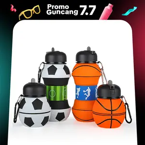 Botol Minum Lipat Silikon Karakter Anak – Sepak Bola/Basket, Sedotan, Portable