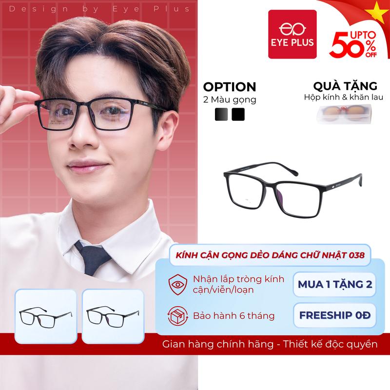 Kính Cận Dáng Vuông Nam Nữ Eye Plus 038 Gọng Kính Nhựa Tr90 Mềm Dẻo, Kính Mắt Kiểu Dáng Thời Trang Unisex Hiện Đại