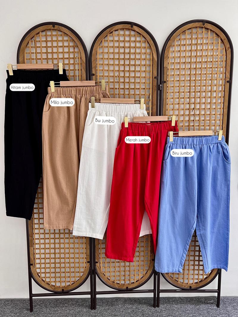 Product Introduction of Celana Panjang Wanita Jumbo Kekinian Bahan Linen New Terbaru - Biru Hitam 16