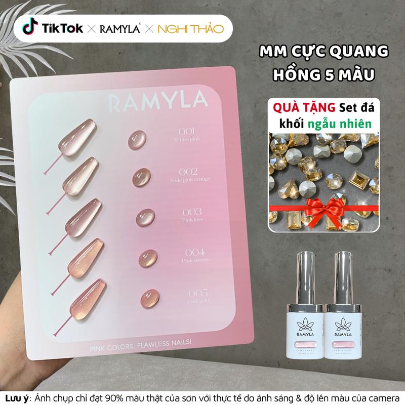Set sơn gel mắt mèo cực quang hồng RAMYLA 5 màu Tặng set đá khối ngẫu nhiên
