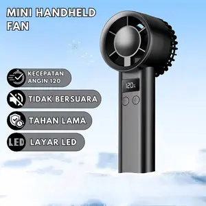 Kipas Angin Mini Turbo LED Portable Digital Display Adjustable Baterai Kuat Cocok Travel Outdoor Tidak Bersuara Tahan Lama  120 Gear