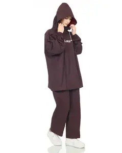 LOTUS Jas Hujan Hoodie Jaket Celana Wanita Pria Dewasa Merah Maroon Bahan PVC Super Anti-air Desain Trendy Ringan Mudah Dibawa Perlindungan Maksimal