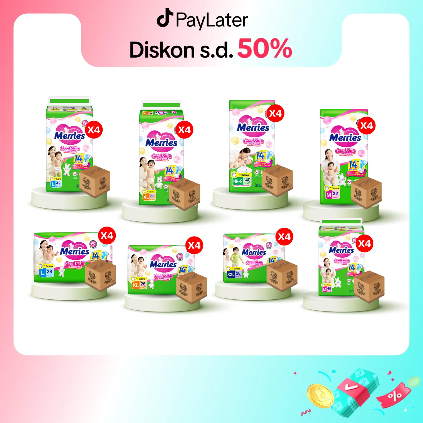 10.10 [KHUSUS KOL] Merries Good Skin Carton / 4 Ball - Popok Bayi Celana / Baby Pants Diaper
