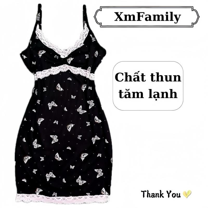 Đầm ngủ ÔM BODY [XmFamily] phối ren chất thun tăm lạnh mịn mát.