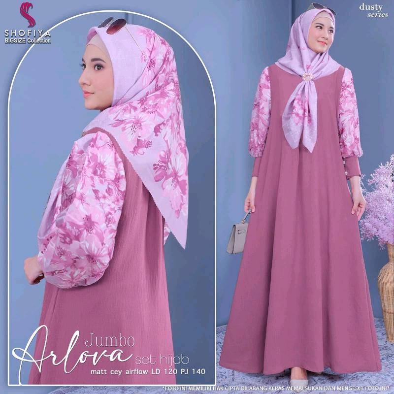 gamis wanita set hijab modis size jumbo arlova series 120 by shofiya kekinian Linen Kancing Airflow 7