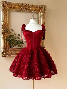 Vestido elegante de satén con espalda descubierta, diseño floral en 3D y dobladillo con volantes, perfecto para bodas, graduaciones, eventos formales y fiestas