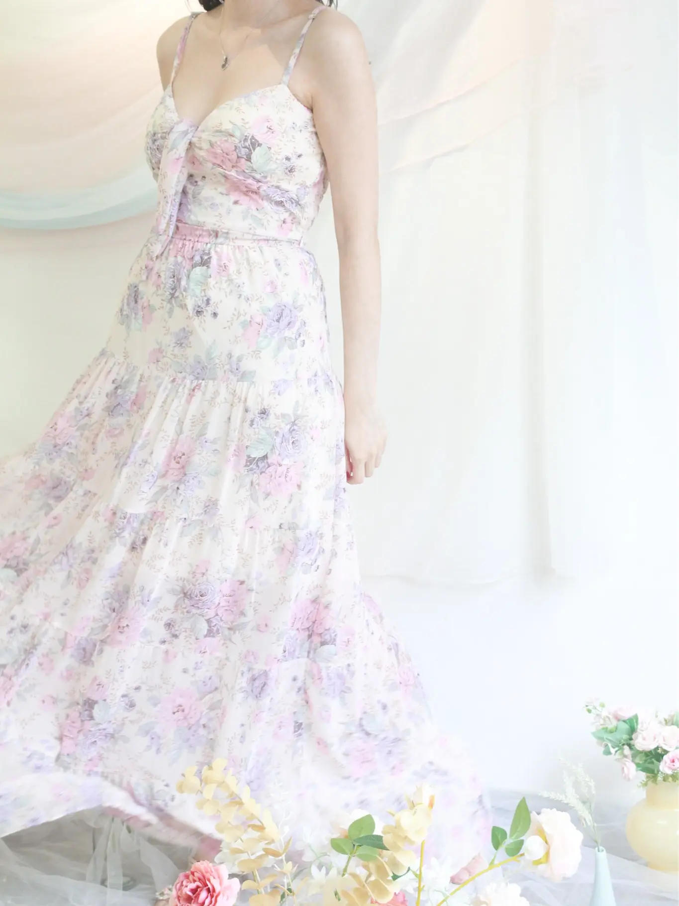 KEI Claude Tiered Maxi Petite Skirt in Peony Floral