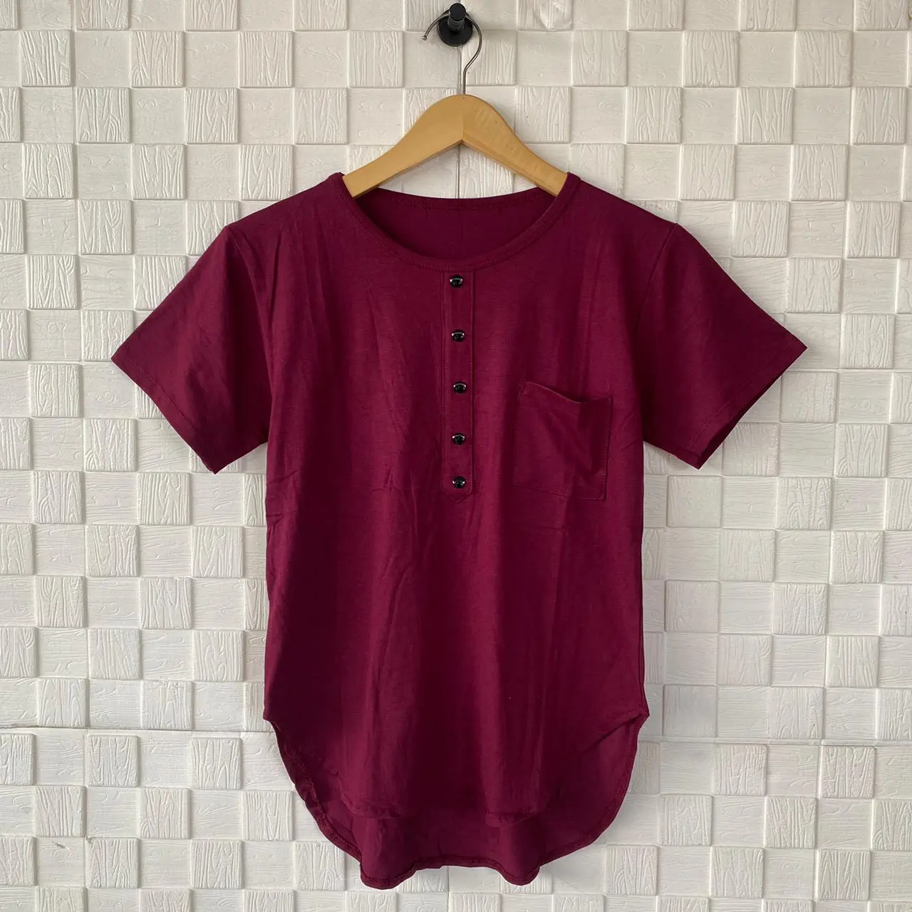 Atasan Kancing Wanita Lengan Pendek/Kaos Oval Polos O-neck Wanita/Kaos Santai Wanita Spandek Rayon/T-Shirt