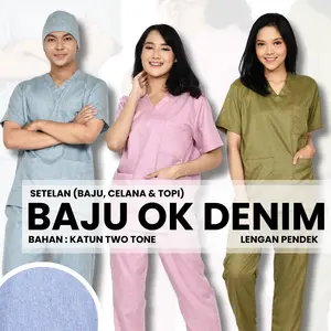 Baju Jaga / Baju Ok / Scrubs Denim Pendek