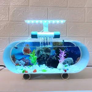 AQUARIUM/AKUARIUM MINI AKRILIK FULLSET POMPA FILTER, LAMPU LED DAN ACCESORIES