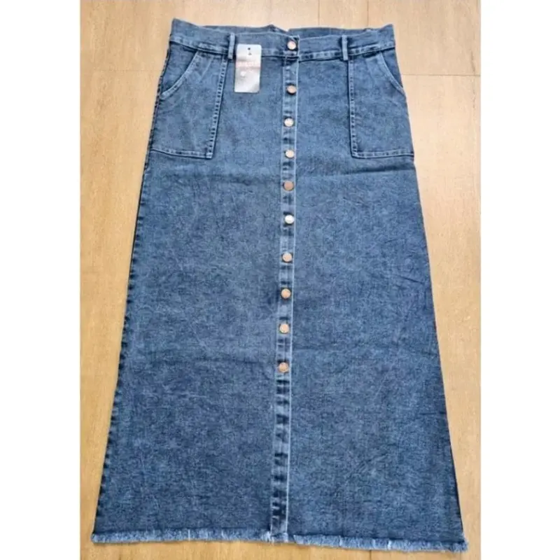 Rok Jeans Span Panjang Gisca Kancing Depan 7
