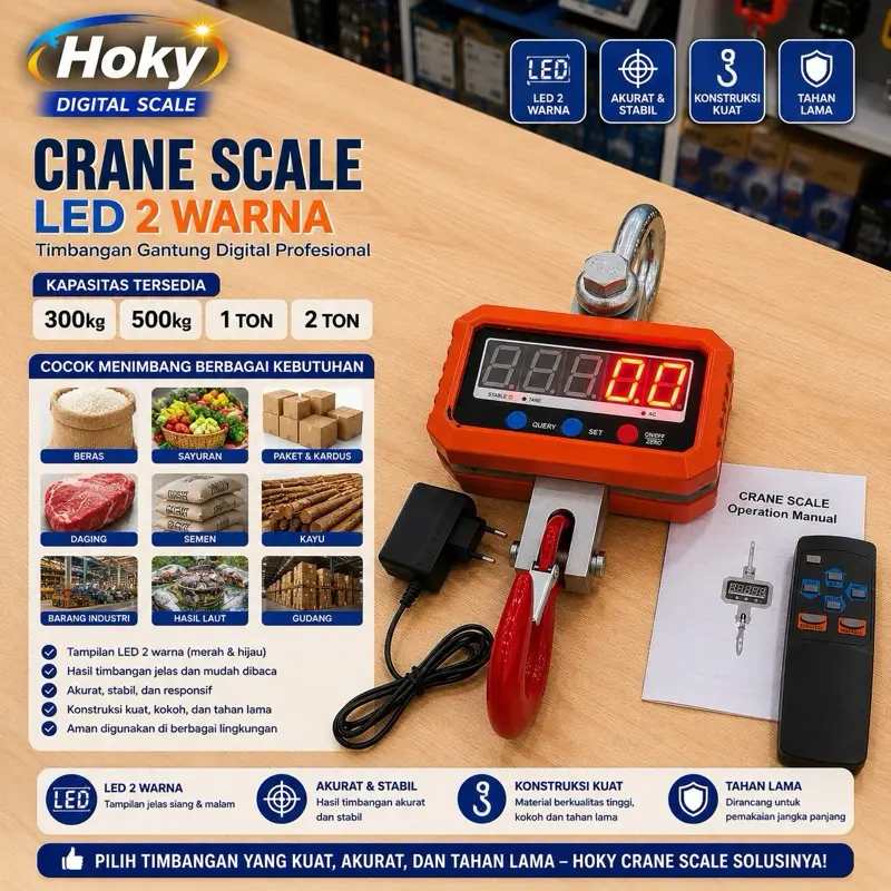 Timbangan Gantung Digital Crane Scale Lampu LED 2warna 500kg 1000kg 2000kg