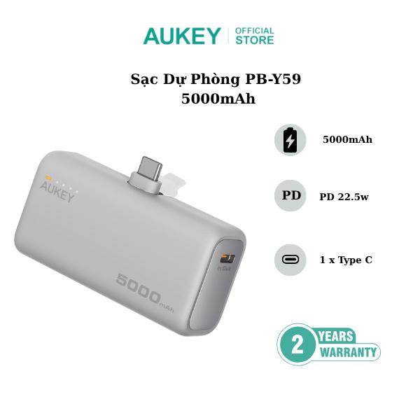 Pin Dự Phòng Aukey PB-Y59 Spark Mini 5000mAh Sạc Nhanh 22.5W - Hàng Chính Hãng