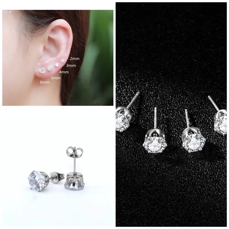 Anting Titanium Laki-Laki dan Wanita Silver Mata1 Cantik GG6 3mm Anti Karat dan Tidak Pudar Earrings Aksesoris Black titsnium warna silver anting-anting pelapis logam tipe 2 tittanium 0