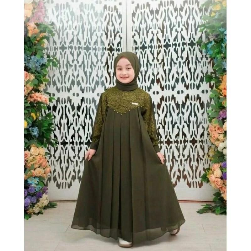 Product Introduction of Inara Dress Kids Syari Baju Gamis Muslim Cantik Motif Brukat Bunga Anak Perempuan Ceruty Babydol Premium 5-12 Tahun Size L dan XL Panjang dan Tanggung Shakila Set Kerudung Pasmina Lebaran 2025 53