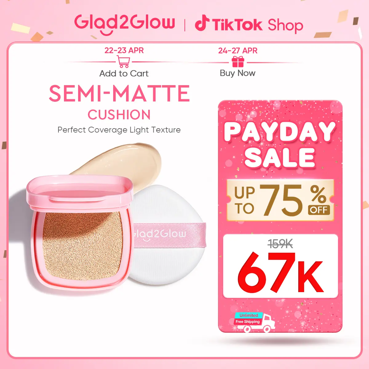 【New】Glad2Glow Perfect cover cushion refill dengan kandungan skincare mencegah kekusaman dan kulit kering sepanjang hari G2G Concealer Foundation Wajah Extract Mencerahkan Lasting Compact