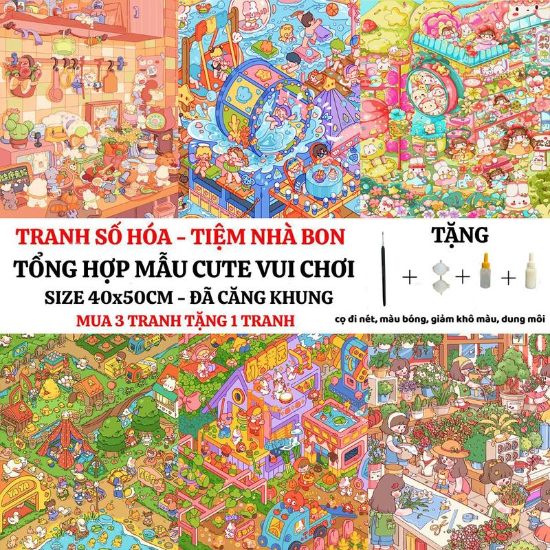   40X50cm-CÓ BACKBOARD  TỔNG HỢP các mẫu tranh tô màu theo số CUTE HOTTREND có sẵn khung cọ vẽ màu vẽ tặng màu bóng giảm khô màu dung môi pha loãng và cọ chuyên dụng. Mua 3 tranh tặng 1 tranh Diy Tô Màu Vẽ Tranh   painting 