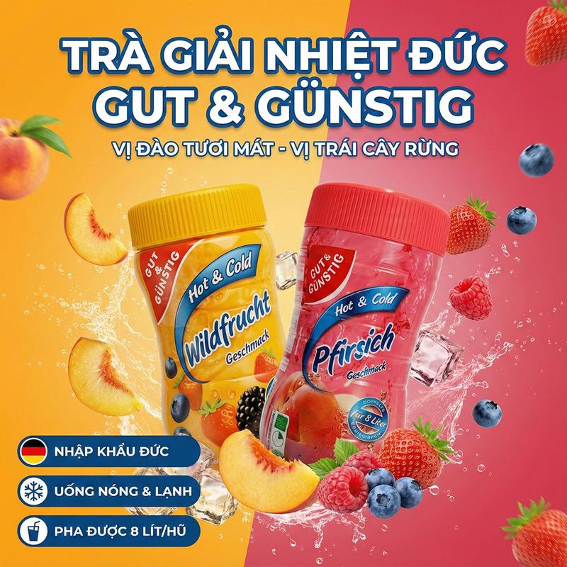  Trà giải nhiệt Pfirsich Geschmack - Vị đào tươi mát   Vị mâm xôi - Nhập khẩu từ Đức 