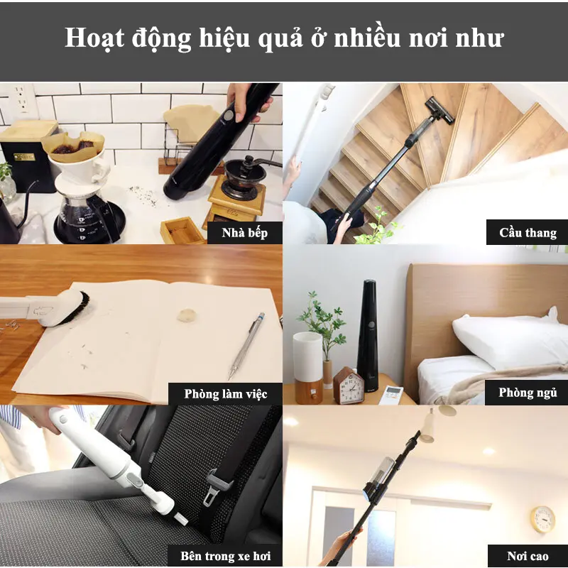 Máy hút bụi không dây Qrachic công nghệ hút xoáy cyclonic sạc pin, làm sạch nhà cửa, xe hơi 6