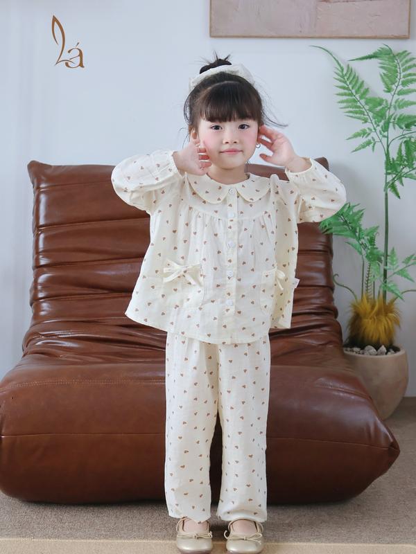  Pijama cho bé gái dài tay xô cotton Áo Lá Homewear A166 bộ dài tay bé gái babydoll mặc ngủ vải xô đũi mát bốn mùa 