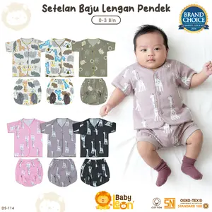 Setelan Baju + Celana Pendek Bayi BABY LEON DS-113 Baju Bayi Baru Lahir Baju Tidur Perlengkapan Bayi Baru lahir Newborn Cotton Kancing