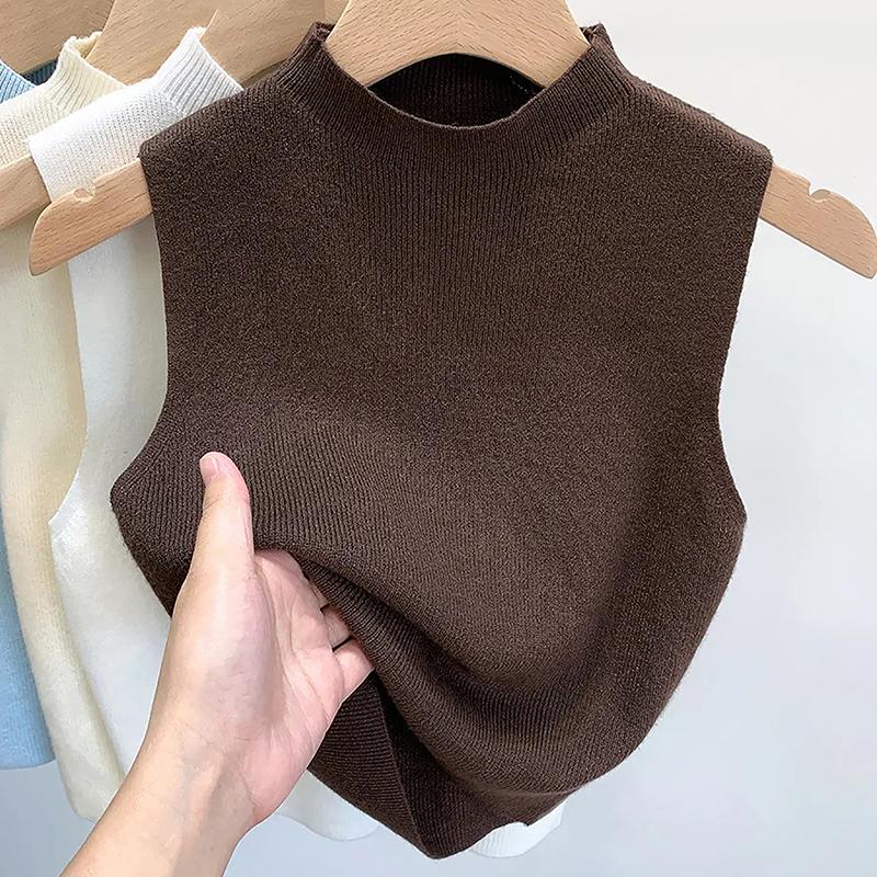  Áo Ba Lỗ Dệt Kim Cổ Lọ Nửa Thời Trang Dành Cho Nữ Phong Cách Thường Ngày Màu Trơn Không Tay Thích Hợp Cho Mùa Hè Áo Vest 