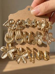 Conjunto de aretes elegantes para mujer, diseño geométrico irregular, forma de flor para fiestas, uso en todas las estaciones, resistente al agua y ecológico