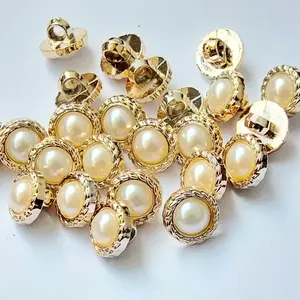 kancing baju mutiara timbul bulat jamur metalik mewah aneka motif uk 1,3cm per lusin peralatan benang jahit