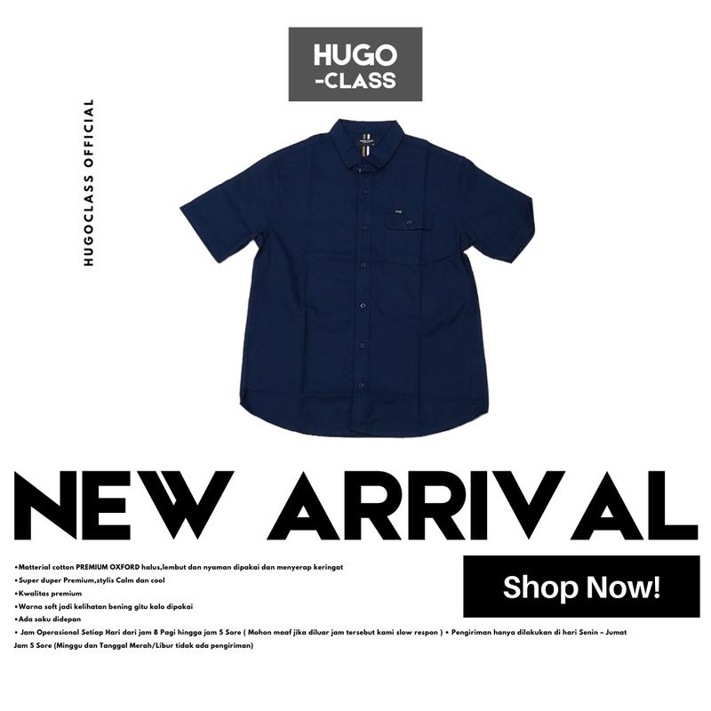 Baju Kemeja HUGOCLASS Casual 6 Warna Polos Kerah - Lengan Pendek 100% COTTON Distro Katun Pria Cowok Atasan Kerja Nyaman Soft Lembut Muda Formal Muslim Dewasa Merah Pendek Hem Hitam Keren 1