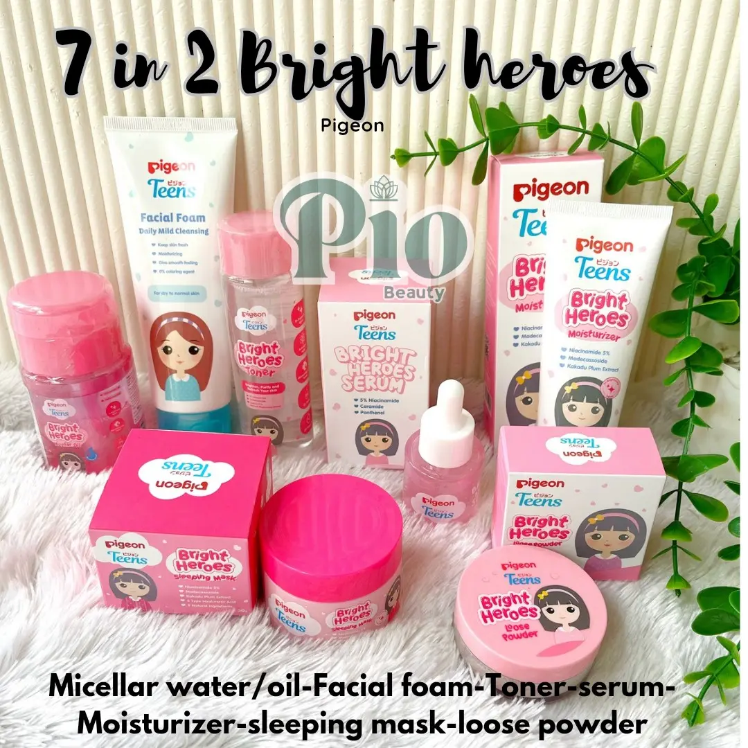 PIGEON ISI 7 BRIGHT HEROES SERIES COMPLETE SET | Skincare remaja mencerahkan | Niacinamide infused |Alcohol free| Brightening agent skincare Facial Hitam