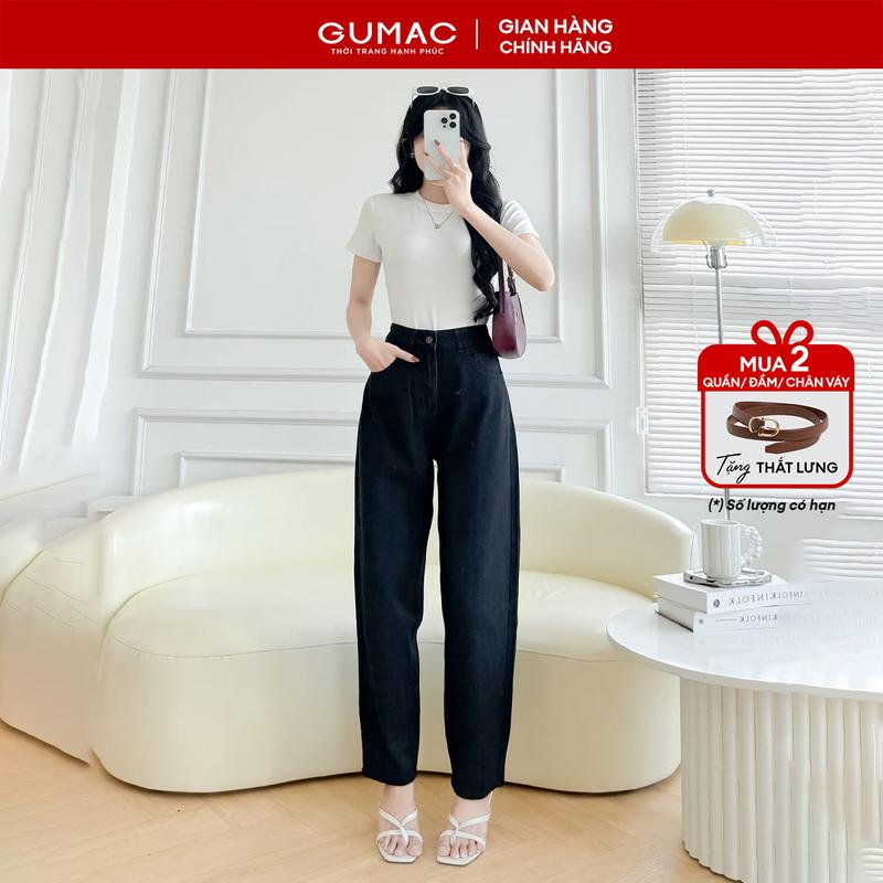   MUA 2 TẶNG THẮT LƯNG  Quần jeans nữ form baggy kiểu túi hàm ếch chất denim đứng form thời trang GUMAC LQJF0813 