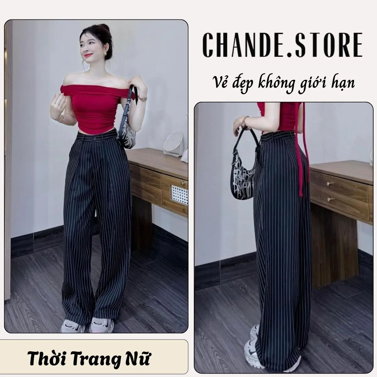 Quần ống rộng kẻ sọc dáng suông tôn dáng cạp xếp ly phong cách trẻ trung QX14 CHANDE STORE
