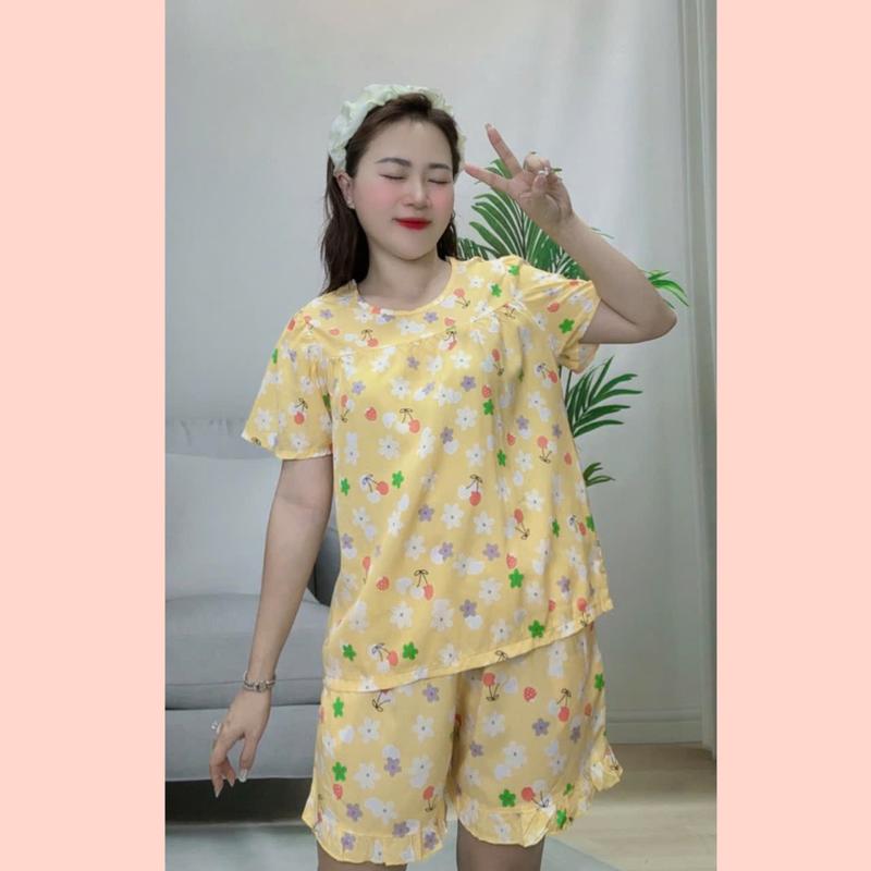 TL258- Đồ Bộ Nữ Măc Nhà Quần Đùi Áo Cộc Tay Hoạ Tiết Dễ Thương Chất Tole Lanh 2 Da Mềm Mịn Mát Thấm Hút Mồ Hôi Có size Nhung Voi Women