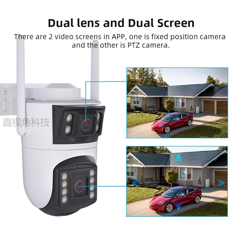 Camera giám sát không dây xuyên biên giới, hai ống kính, xoay 360 độ, màn hình…