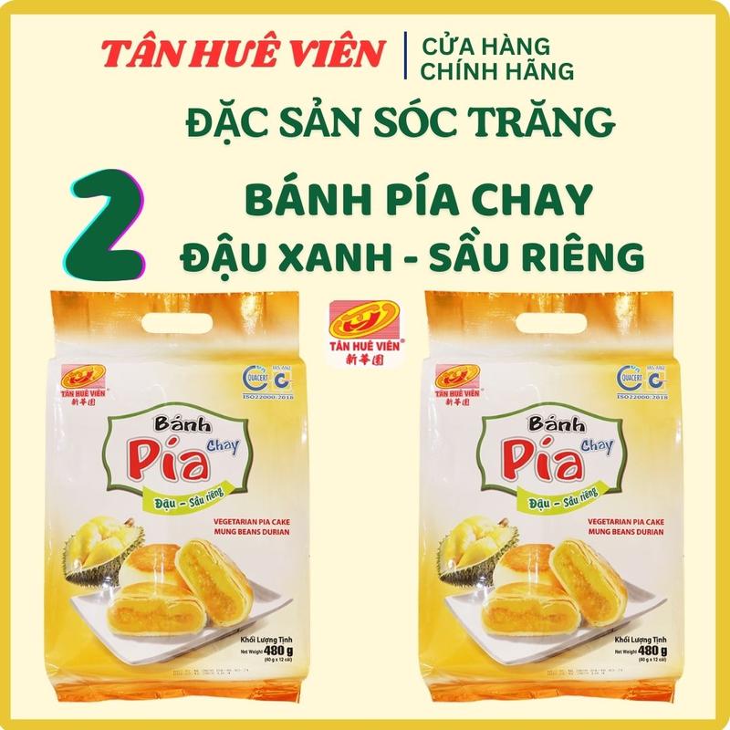 [TÂN HUÊ VIÊN] Combo 2 Bánh Pía Chay Đậu Xanh Sầu Riêng - Không Trứng (24 bánh) , Túi/480g (12 bánh) - Snack, Ăn Vặt