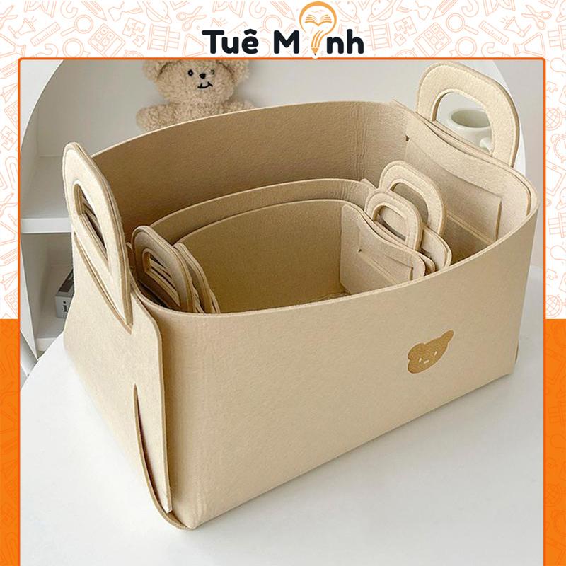  Hộp đựng đồ màu be vải nỉ Vintage K110 túi có quai xách để quần áo sách vở mỹ phẩm giúp ngăn nắp gọn gàng 