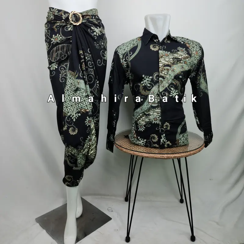 COD_Baju Couple Kemeja Batik Pria Dan Rok Lilit Motif AS MAROON/Couple Kemeja Lengan Panjang Kondangan/Kemeja Batik Rok Lilit/Kemeja/Couple Kemeja Bareng Doi 4