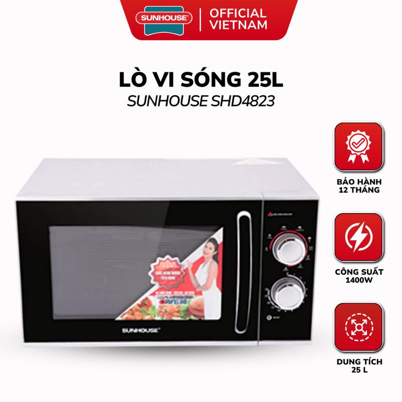 Lò Vi Sóng 25L Sunhouse SHD4823 - Có Nướng, Hâm Nóng, Rã Đông, Bảo Hành 12 Tháng, Công Suất 1400W