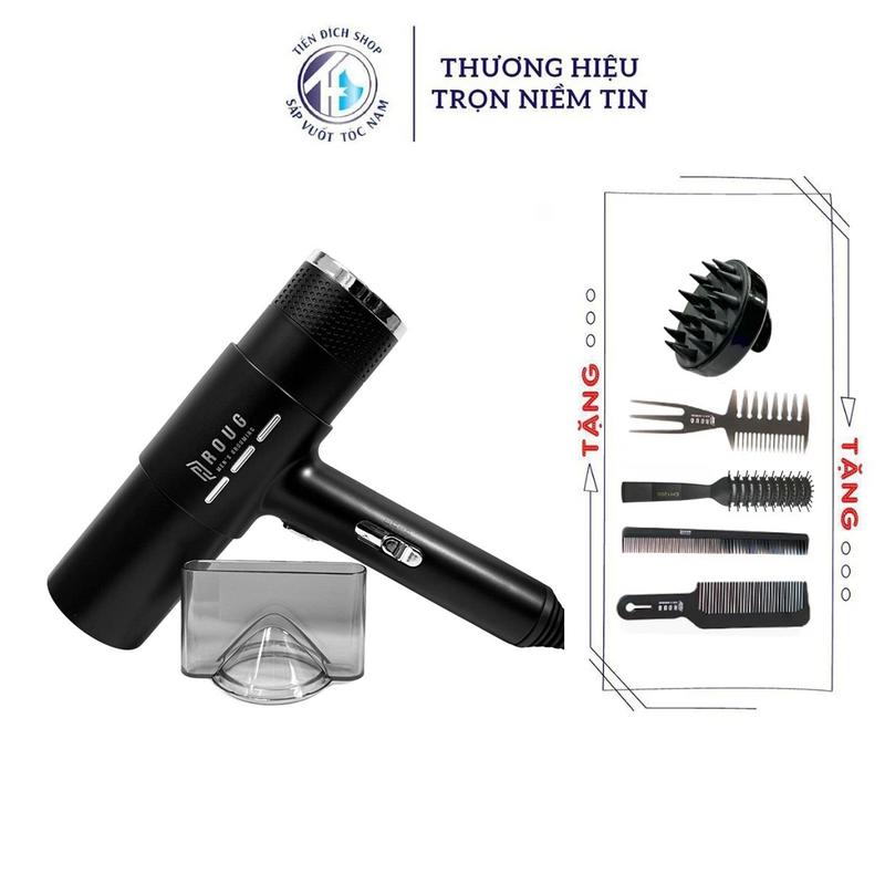 Máy sấy tóc Roug Men's Grooming 1200w ion âm cao cấp chính hãng bảo hành 6 tháng + Tặng lược tạo kiểu tóc sấy gội đầu ROUG