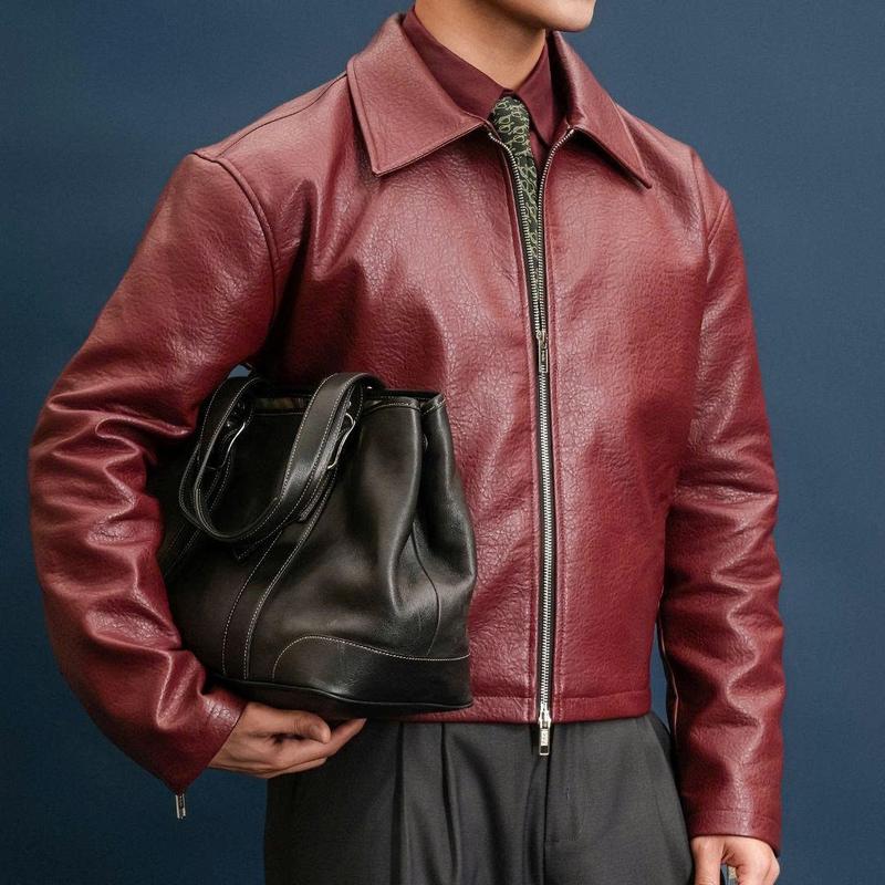 Áo khoác da form crop tôn dáng, chất liệu cao cấp, thương hiệu B Brown Menswear Nam Jacket Đen | BigBuy360 - bigbuy360.vn