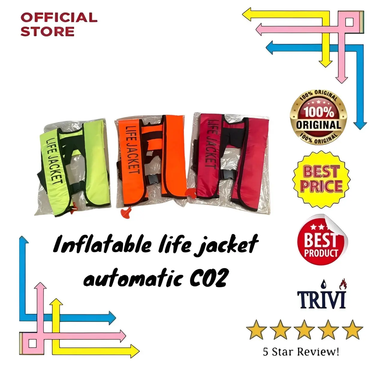 Inflatable Life Jacket (Merah) Pelampung Air Otomatis C02