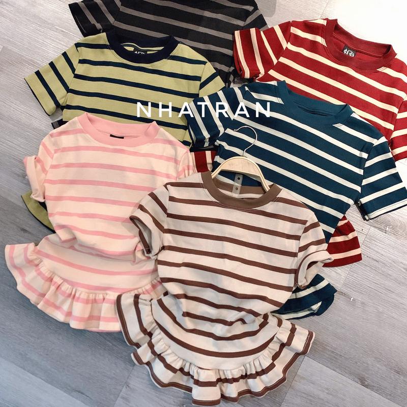 PHOM ÔM 40-53kg - Áo thun nữ tay ngắn tà xòe sọc vai phom ôm chất co dãn Top Borip Cotton Women SỌC TÀ XÒE